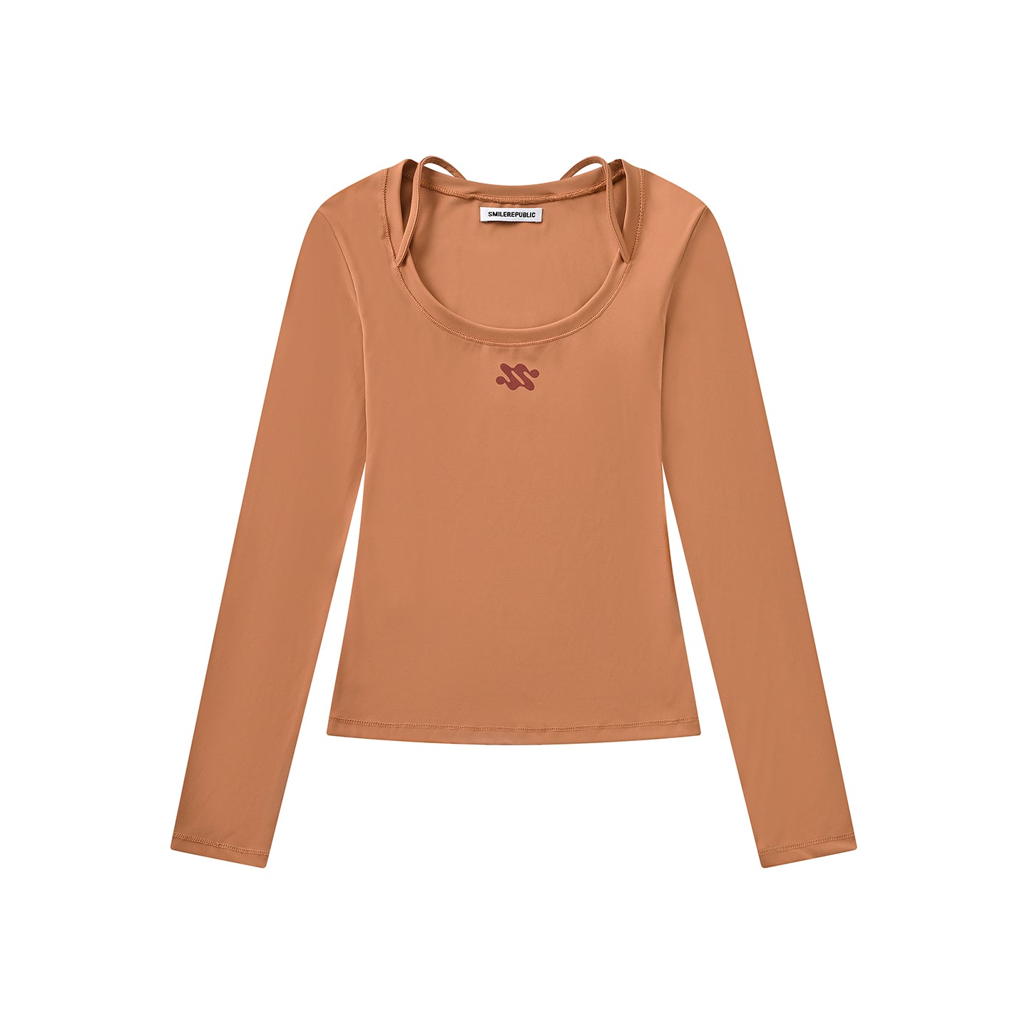 Brown Gray Slim Fit Nylon Spandex Long Sleeve Casual Top for Women, Stretchy Fitted Everyday Shirt