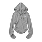 Gray Hooded Sweatshirt with 3D Ear Detail, Viscose Blend Pullover Hoodie for Women