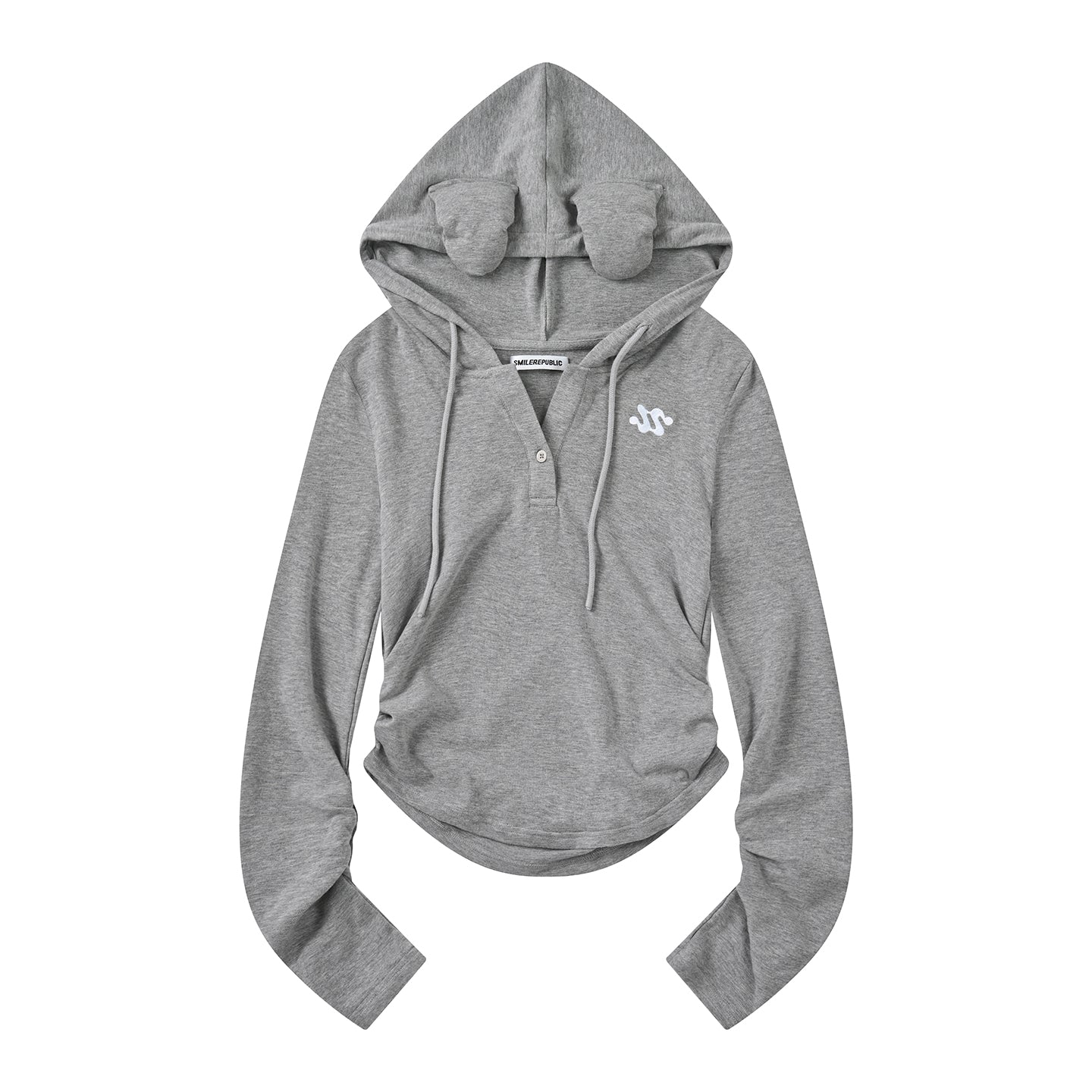 Gray Hooded Sweatshirt with 3D Ear Detail, Viscose Blend Pullover Hoodie for Women
