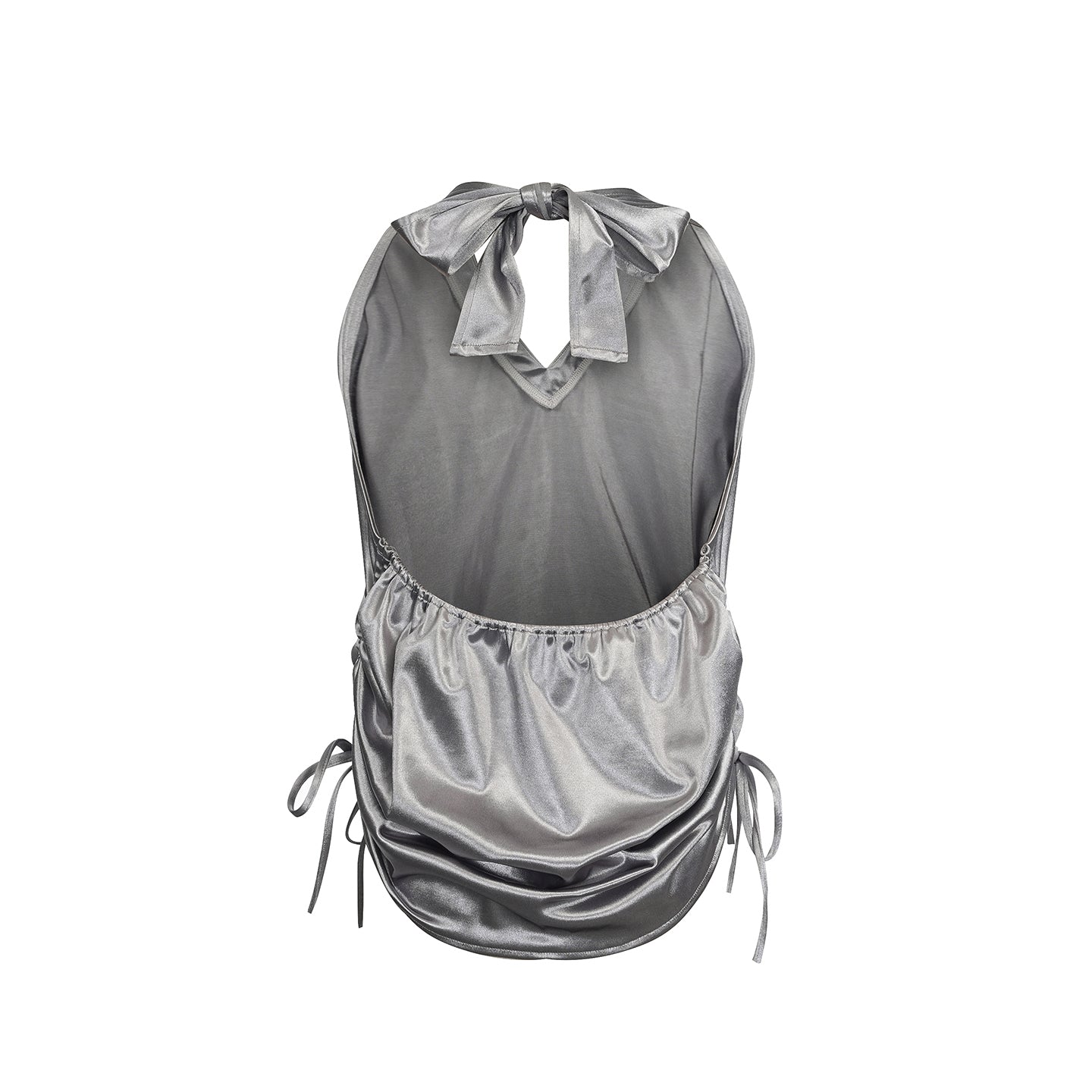 Gray Polyester Blend Sporty Graphic Halter Tank Top with Open Back and Side Drawstrings for Women - view 6