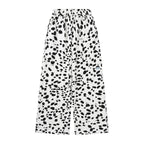 Black White Dalmatian Print Wide Leg Sweatpants Cotton Blend Casual Pants, Unisex
