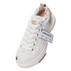 White Frayed Canvas Chunky Platform Sneakers, Unisex Low Top Lace-Up Casual Streetwear Shoes - view 5