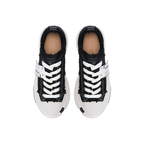 Black Frayed Canvas Chunky Platform Sneakers, Unisex Low Top Lace-Up Casual Streetwear Shoes - view 6