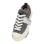 Grey Frayed Canvas Platform Sneakers, Unisex Low Top Lace Up Shoes