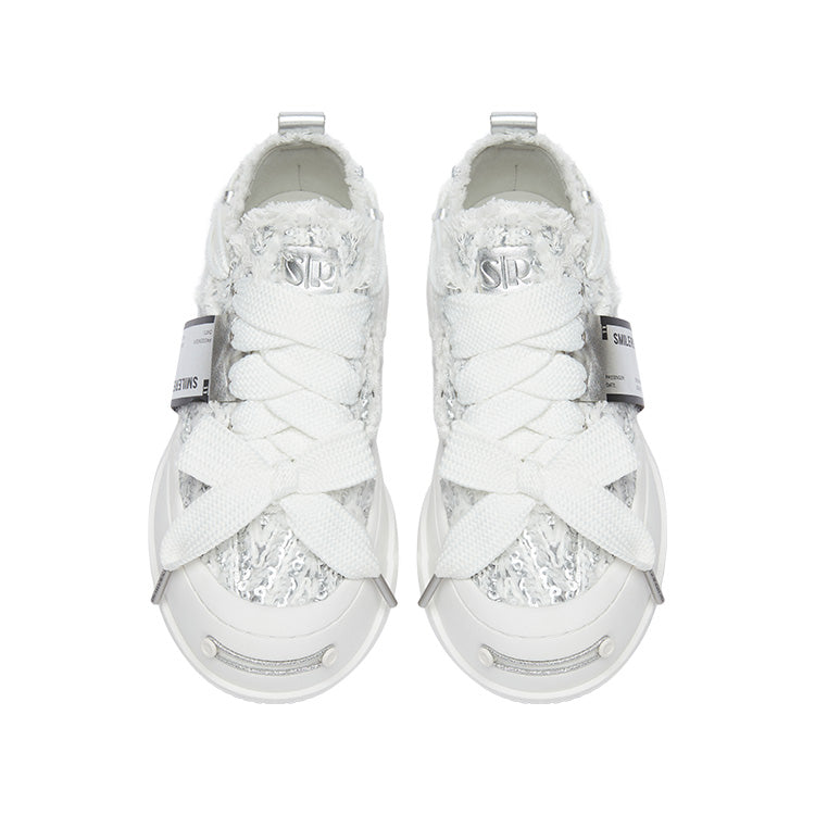 Silver Textured Low Top Sneakers, Unisex Lace Up Casual Shoes