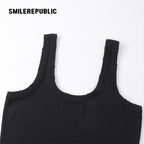 Black Cotton Blend Logo Graphic Scoop Neck Fitted Knit Tank Mini Dress for Women