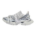 Metallic Silver Mesh Distressed Runner Sneakers, Unisex Low Top Lace Up Shoes