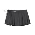 Gray Polyester Viscose Blend Pleated Mini Skirt with Side Tie and Logo Detail for Women