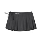 Gray Polyester Viscose Blend Pleated Mini Skirt with Side Tie and Logo Detail for Women