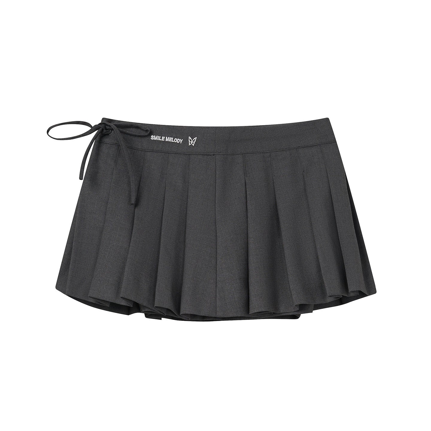 Gray Polyester Viscose Blend Pleated Mini Skirt with Side Tie and Logo Detail for Women