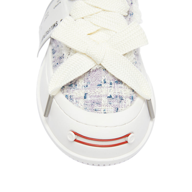 White Frayed Textured Low Top Sneakers, Unisex Lace Up Shoes