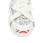 White Frayed Textured Low Top Sneakers, Unisex Lace Up Shoes