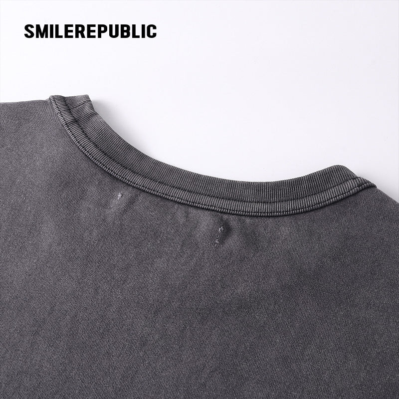 Washed Charcoal Gray 100% Cotton Shoe Sole Graphic Crew Neck Short Sleeve T Shirt