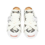 Black White Frayed Herringbone Platform Sneaker Mules, Unisex Backless Lace Up Shoes