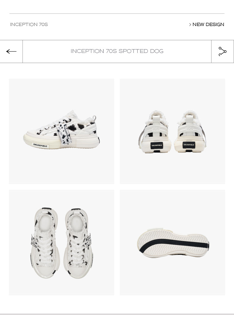 White Black Dalmatian Print Frayed Low Top Platform Sneakers, Unisex Shoes 详情图 6