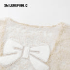 Ivory Nylon Jacquard Lace Bow Detail Cropped Cardigan and Cotton Blend Camisole Two Piece Set