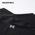 Black Stretch Polyester Blend Cropped Open-Front Long Sleeve Bolero Shrug for Women