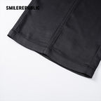 Black Satin Polyester Wide Leg Drawstring Pants with Elastic Waist and Logo Detail