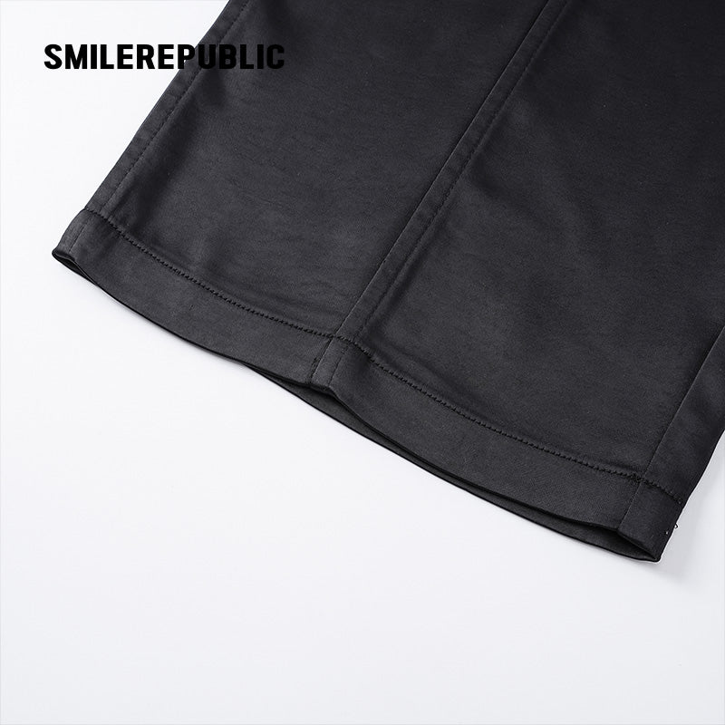 Black Satin Polyester Wide Leg Drawstring Pants with Elastic Waist and Logo Detail