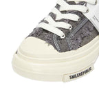 Grey Frayed Canvas Platform Sneakers, Unisex Low Top Lace Up Shoes