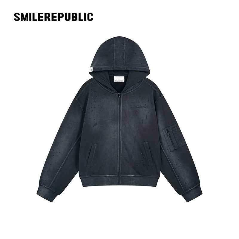 Crystal Hotfix Sweatshirt Jacket-SMILEREPUBLIC
