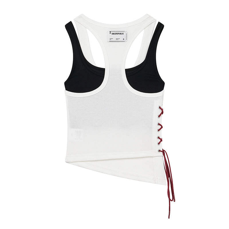 Faux Layered Tie-Front Tank Top