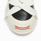 Black Frayed Trim Platform Sneakers with Interchangeable Smile Toe, Low Top Lace Up