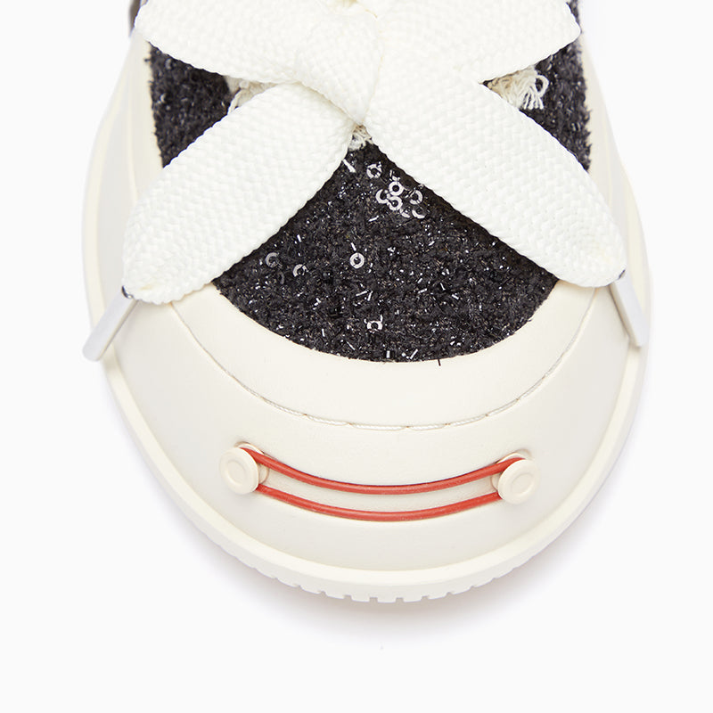 Black Frayed Low Top Platform Sneakers, Unisex Lace Up Shoes