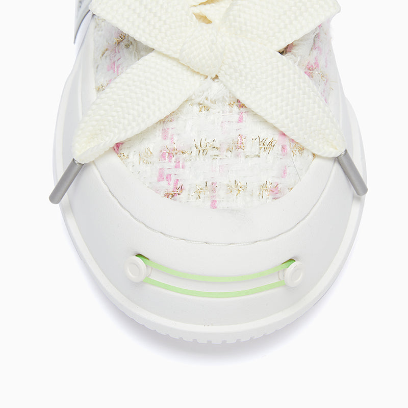 Pink & White Shimmer Tweed Low-Top Platform Sneaker