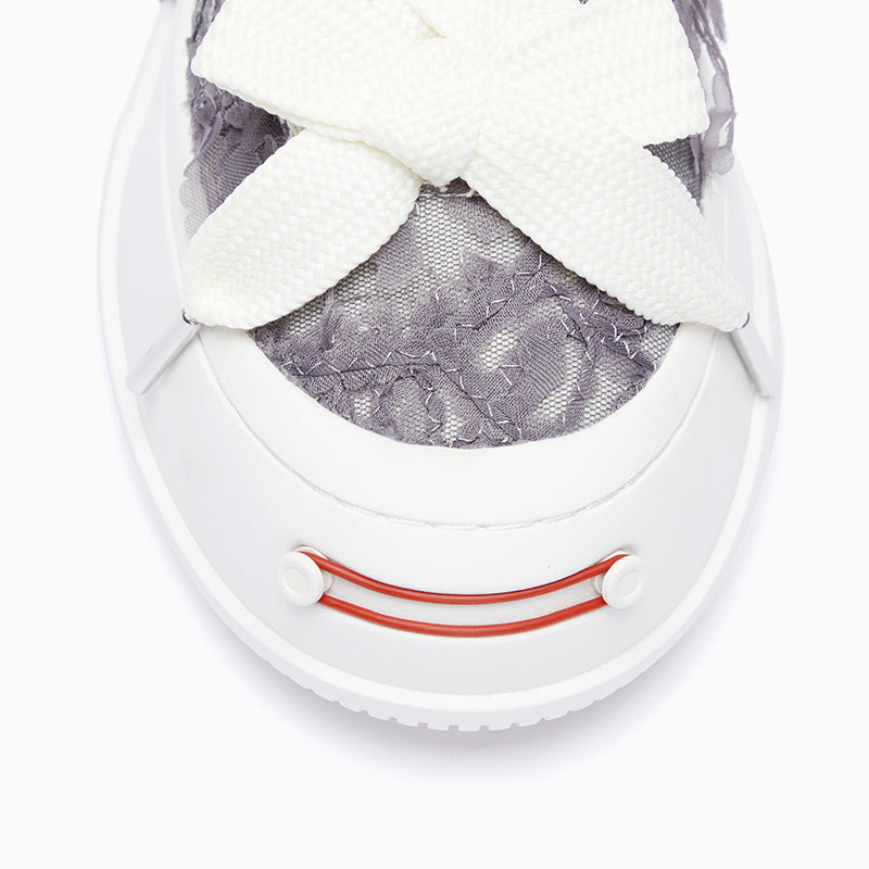 Grey & Purple Rose Print Low-Top Platform Sneaker-SMILEREPUBLIC