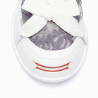 White Grey Textured Low Top Sneakers, Unisex Lace Up Shoes