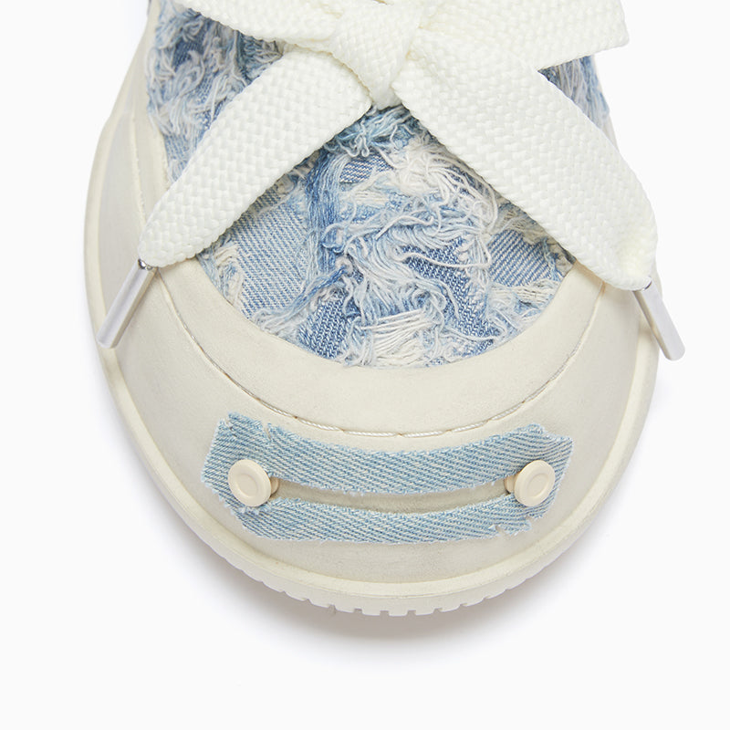Distressed Blue Denim Platform Low-Top Sneaker