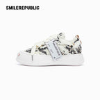 Black and Cream Frayed Tweed Platform Sneakers for Men and Women, Low Top Lace Up Shoes