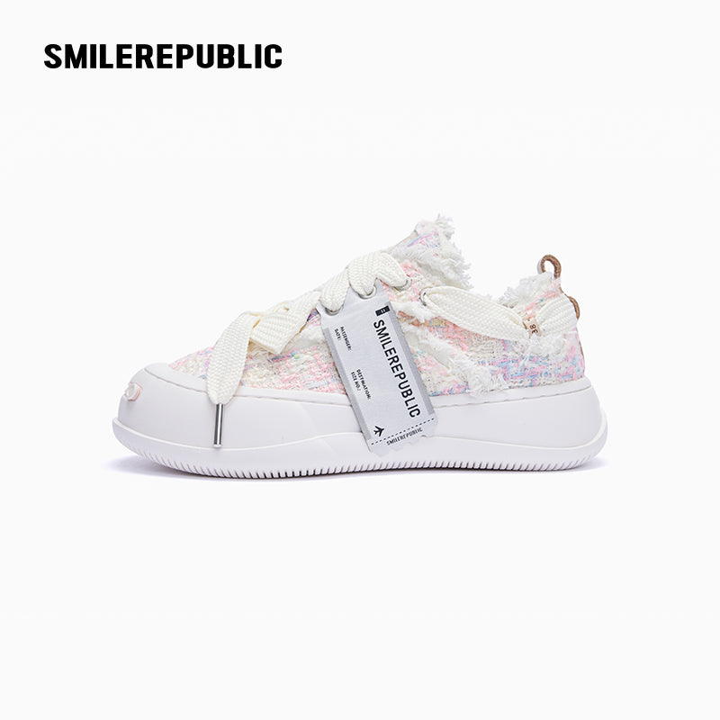 Pink Tweed Platform Low-Top Sneaker