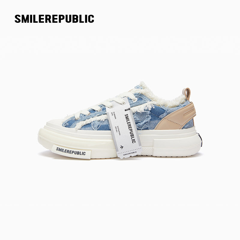 Inception 70s Light Blue Plaid Denim Low-Top Platform Sneaker