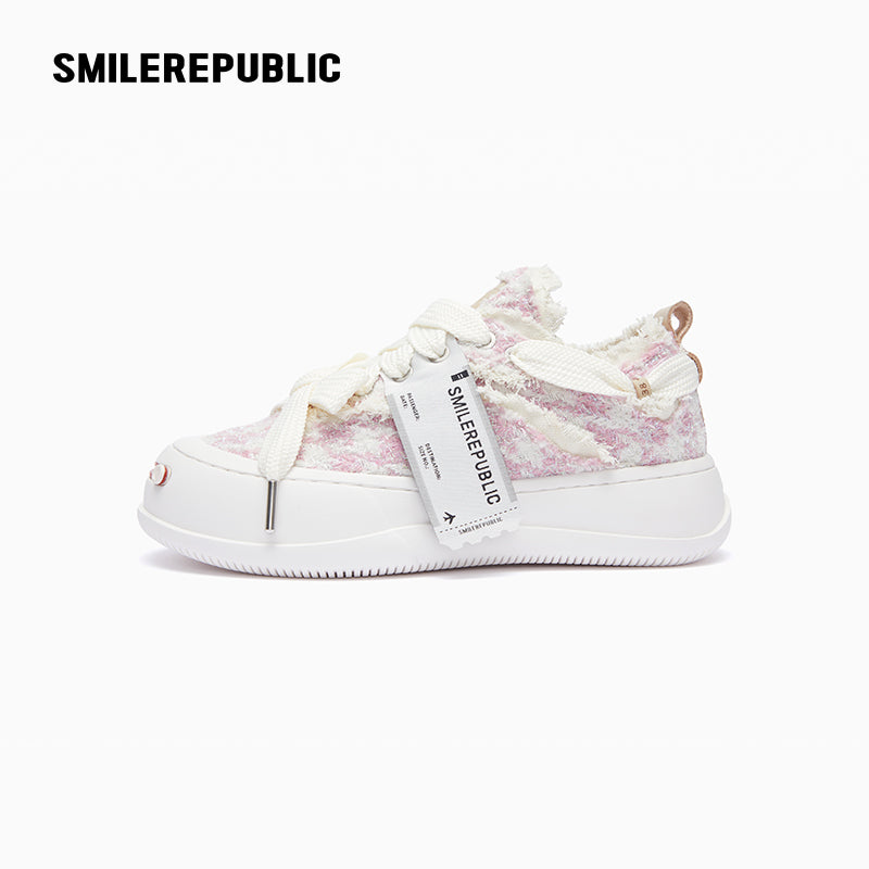 Pink Shimmer Houndstooth Low-Top Platform Sneaker