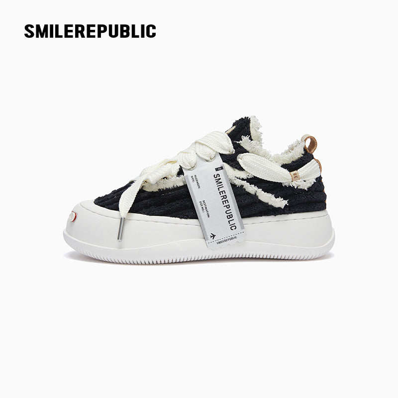 Black Corduroy Low-Top Platform Sneaker