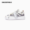 White Grey Textured Low Top Sneakers, Unisex Lace Up Shoes