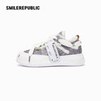 White Grey Textured Low Top Sneakers, Unisex Lace Up Shoes