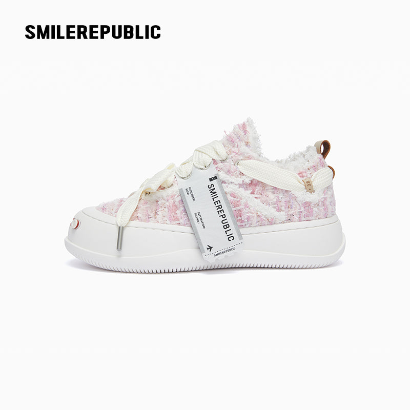 Pink Tweed Low-Top Platform Sneaker