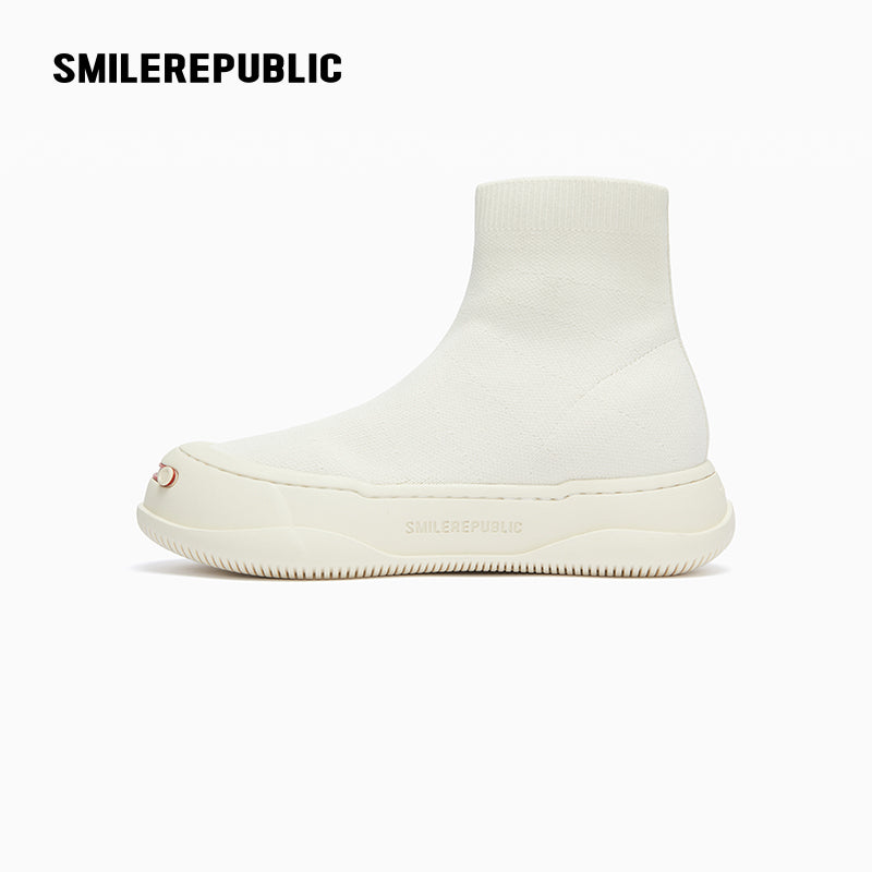 White Knit Sock High-Top Platform Sneaker-SMILEREPUBLIC