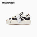 Black Frayed Low Top Platform Sneakers, Unisex Lace Up Shoes