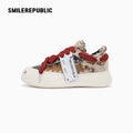 Beige Multicolor Frayed Tweed Low Top Sneakers, Unisex Lace Up Shoes