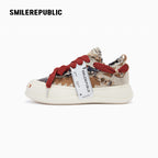 Beige Multicolor Frayed Tweed Low Top Sneakers, Unisex Lace Up Shoes