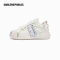 White Frayed Canvas Platform Sneakers, Unisex Low Top Lace Up Shoes