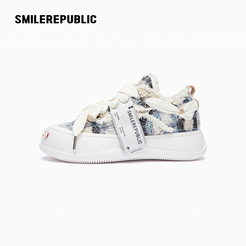 Blue Black Tweed Low Top Platform Sneaker