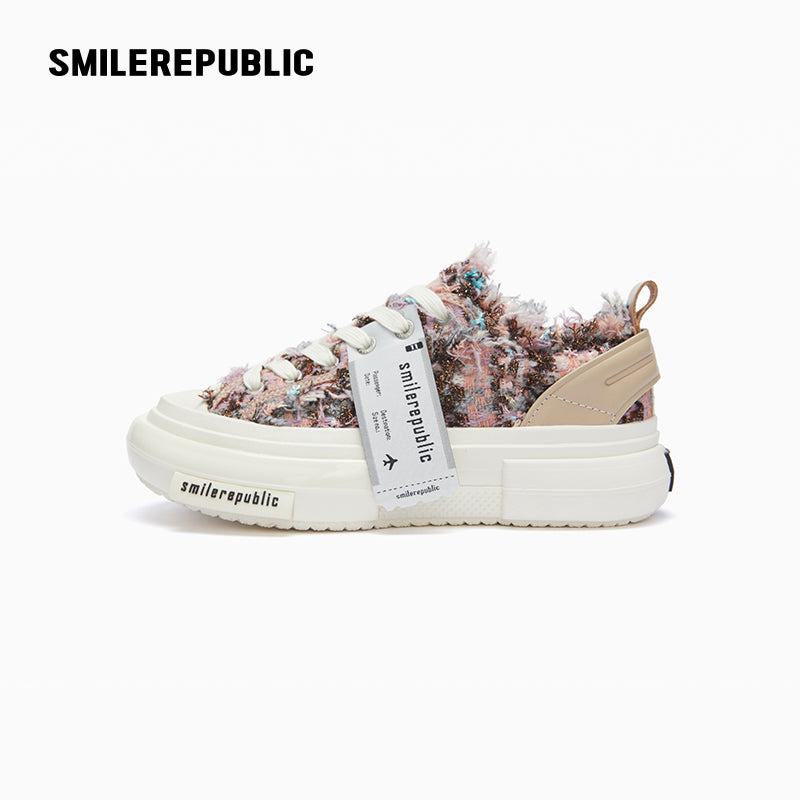 70s Purple Floral Tweed Low-Top Platform Sneaker