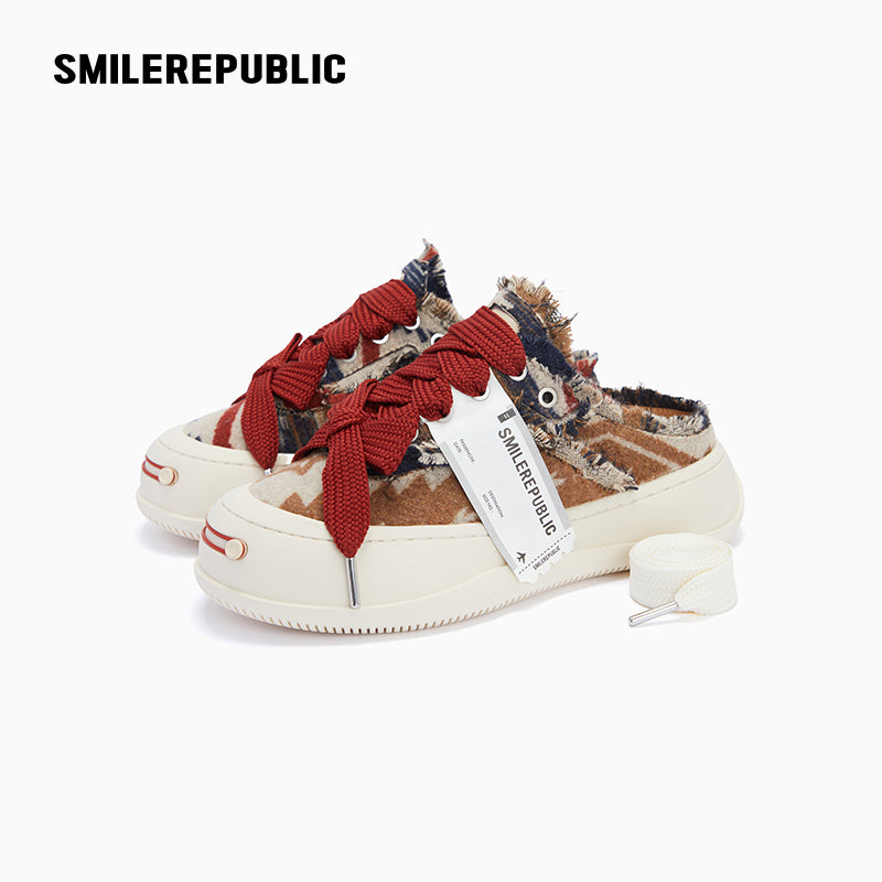 Dark Brown Canvas Platform Mule