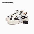 Black Frayed Low Top Platform Sneakers, Unisex Lace Up Shoes