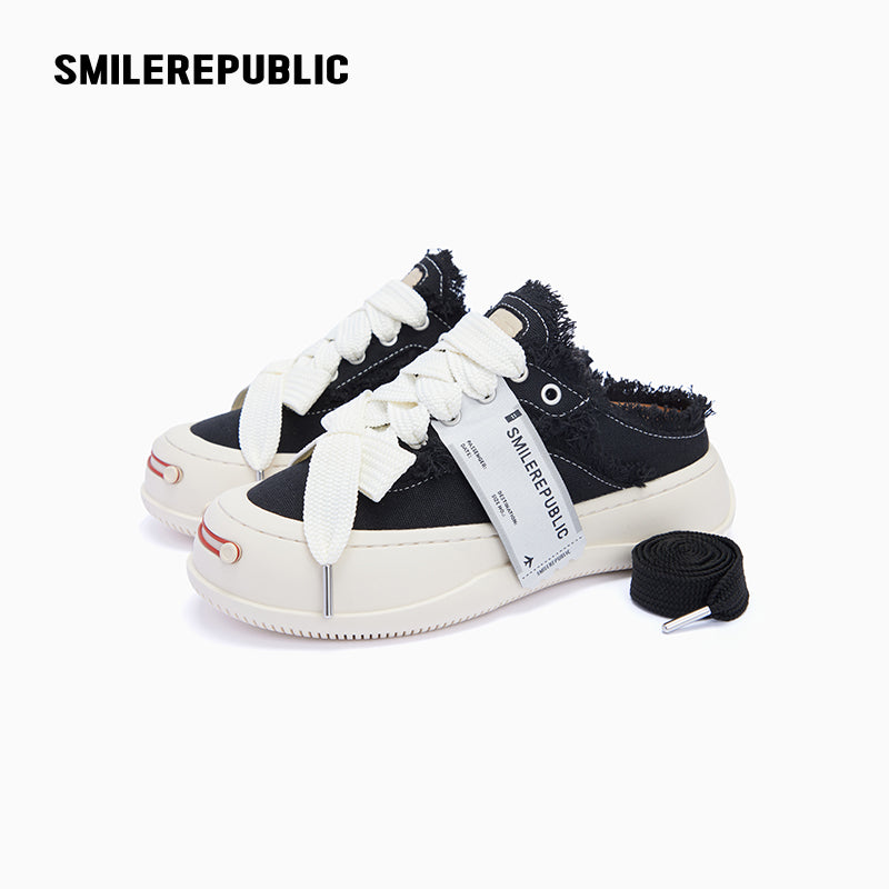 Customizable Fringe Coarse Canvas Platform Sneaker Mules
